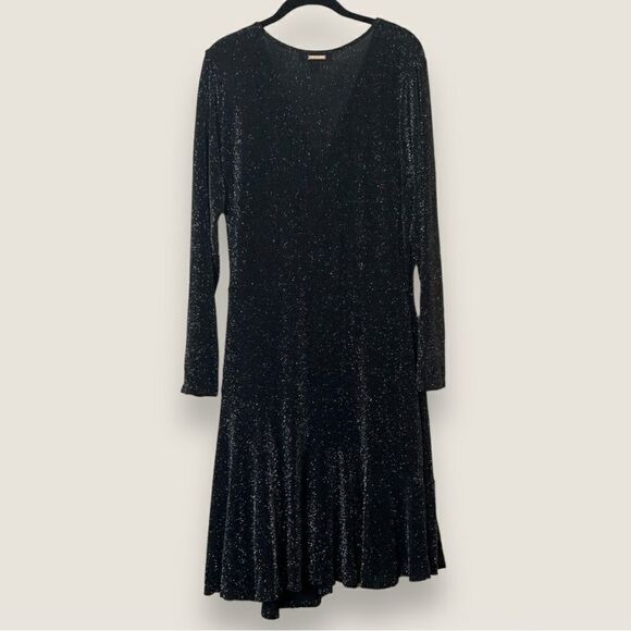 Michael Michael Kors, Metallic Knit Wrap Cocktail Dress, 1X Black, Gold, Silver - Picture 7 of 14